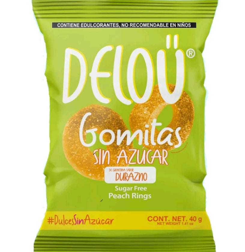 Gomitas de Aro de Durazno 40g Veganas marca Delou